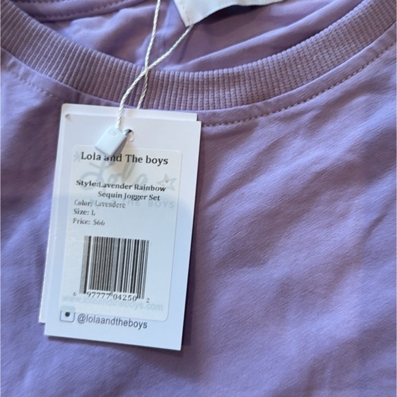 Lola & The Boys Lavender Rainbow Sequin Set 💜✨ Tee + Joggers NWT - Picture 4 of 7